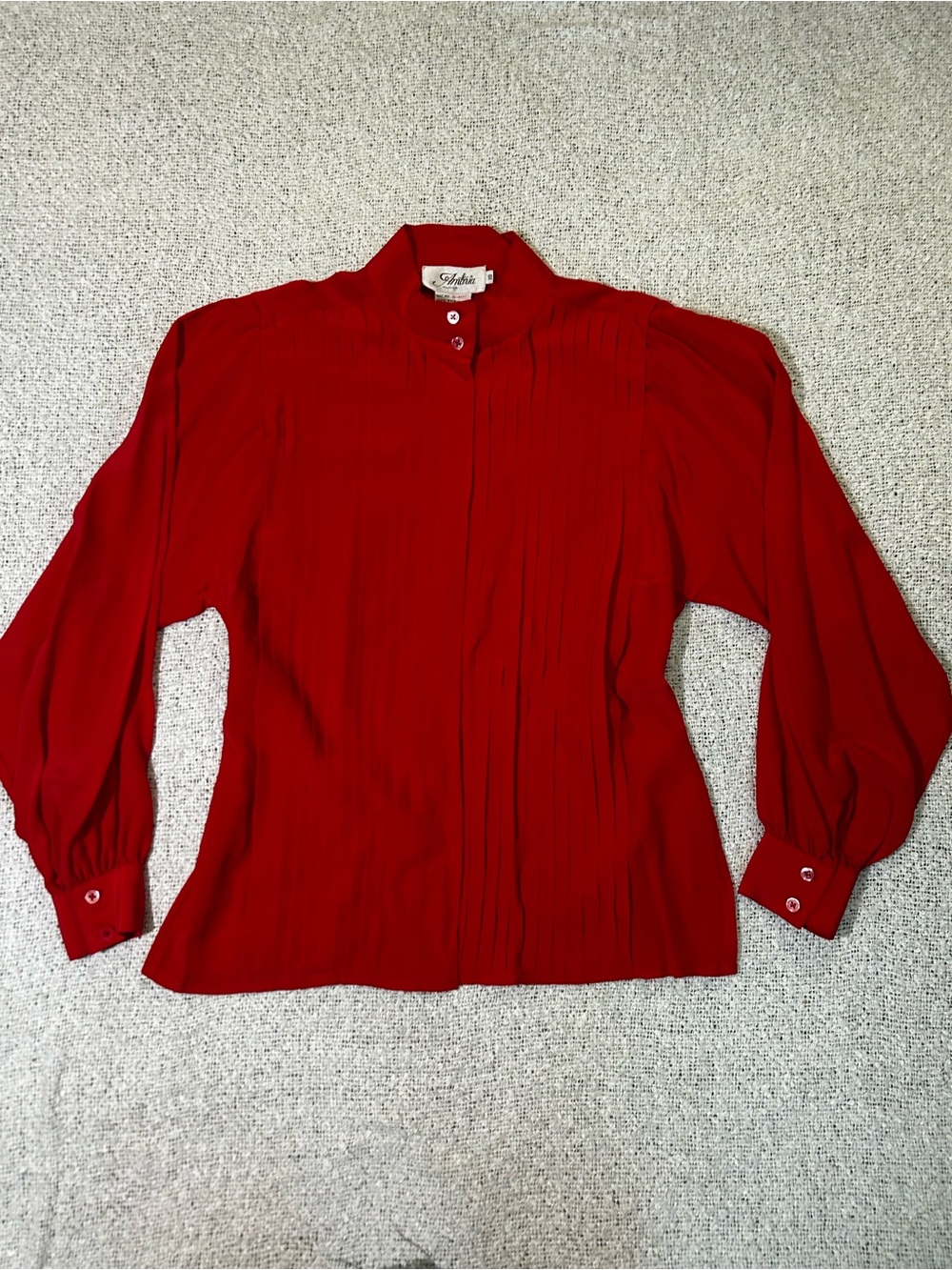 Vintage 80s/90s 100% Silk Pleated Pinkish Red Button-Up Blouse Size 10